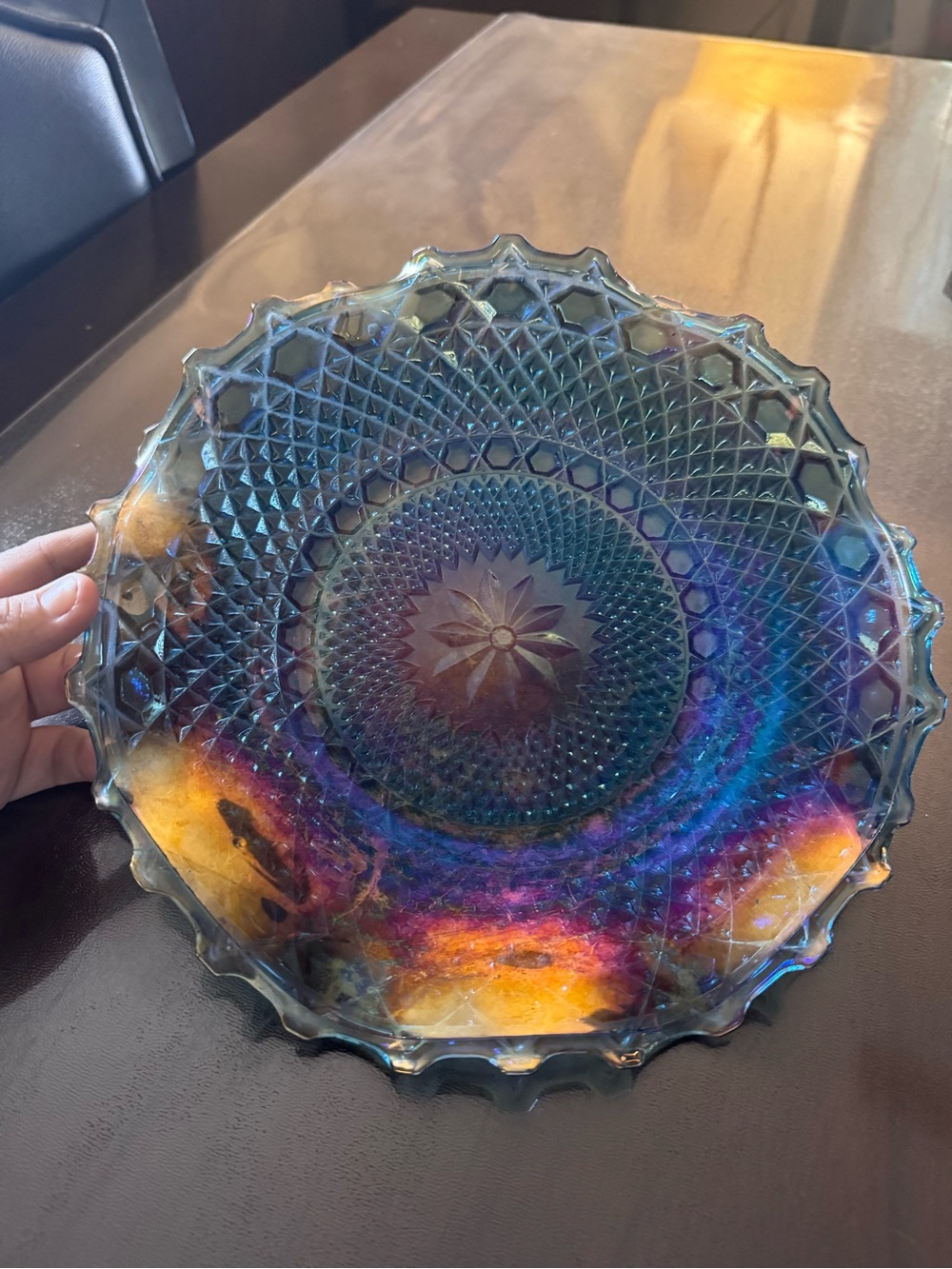 Iridescent Carnival Glass Decorative Bowl - Blue/Purple